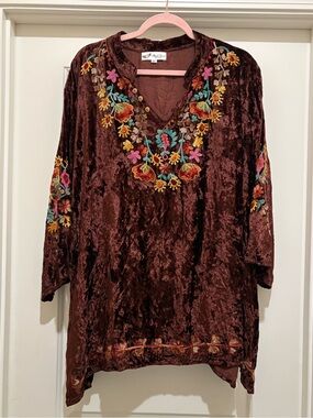 Angel Heart Boutique Embroidered Velvet Tunic